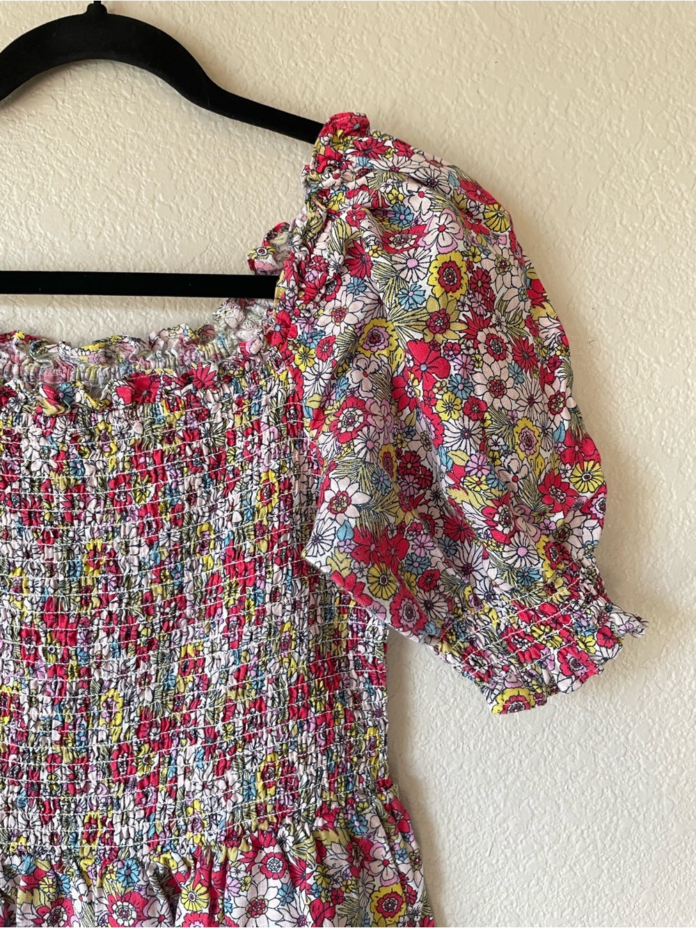 Boden 100% Pink Multi Floral Smocked Puff-Sleeve Romper - Picture 7 of 9